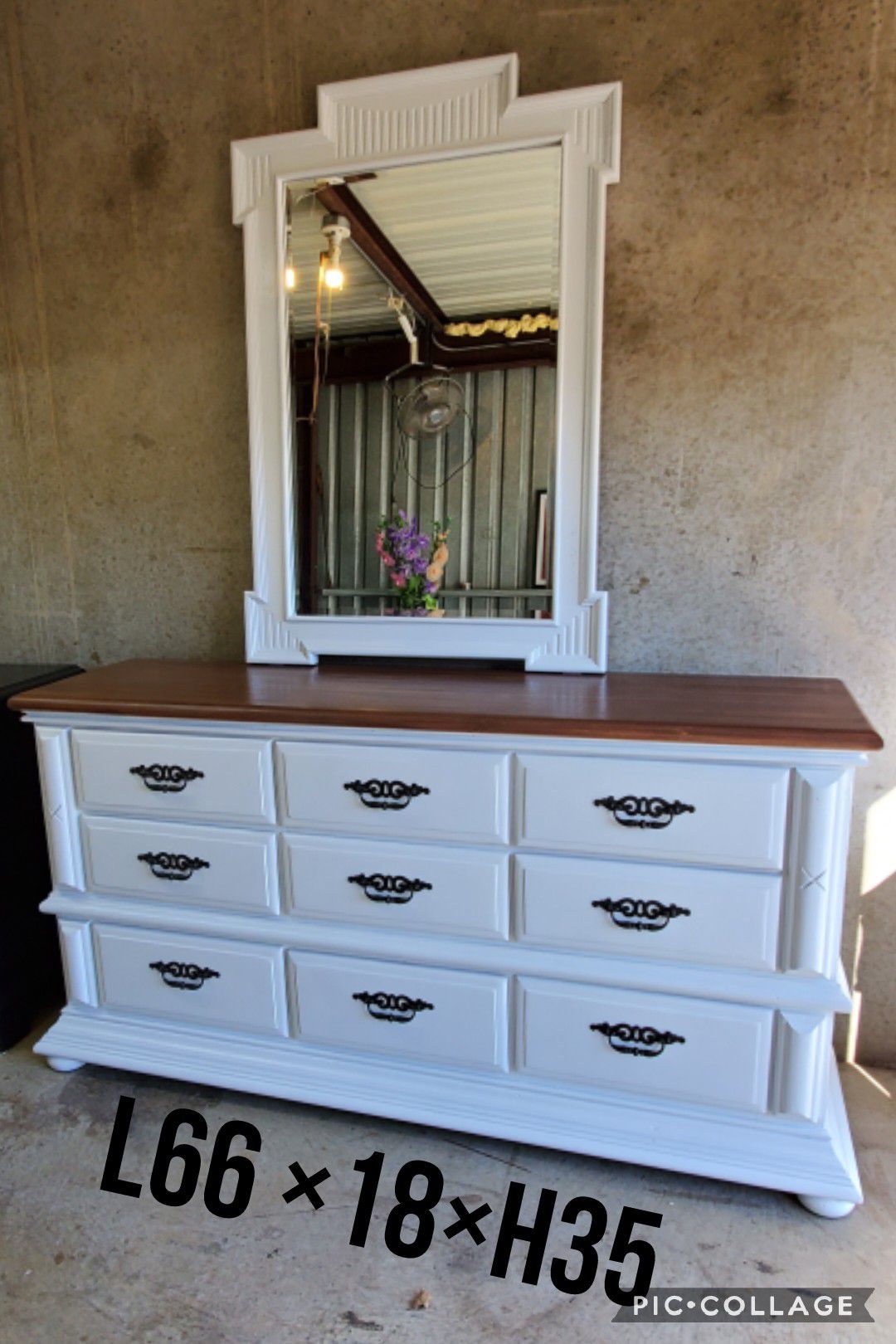 Dresser TV media entryway table refinished white with mirror