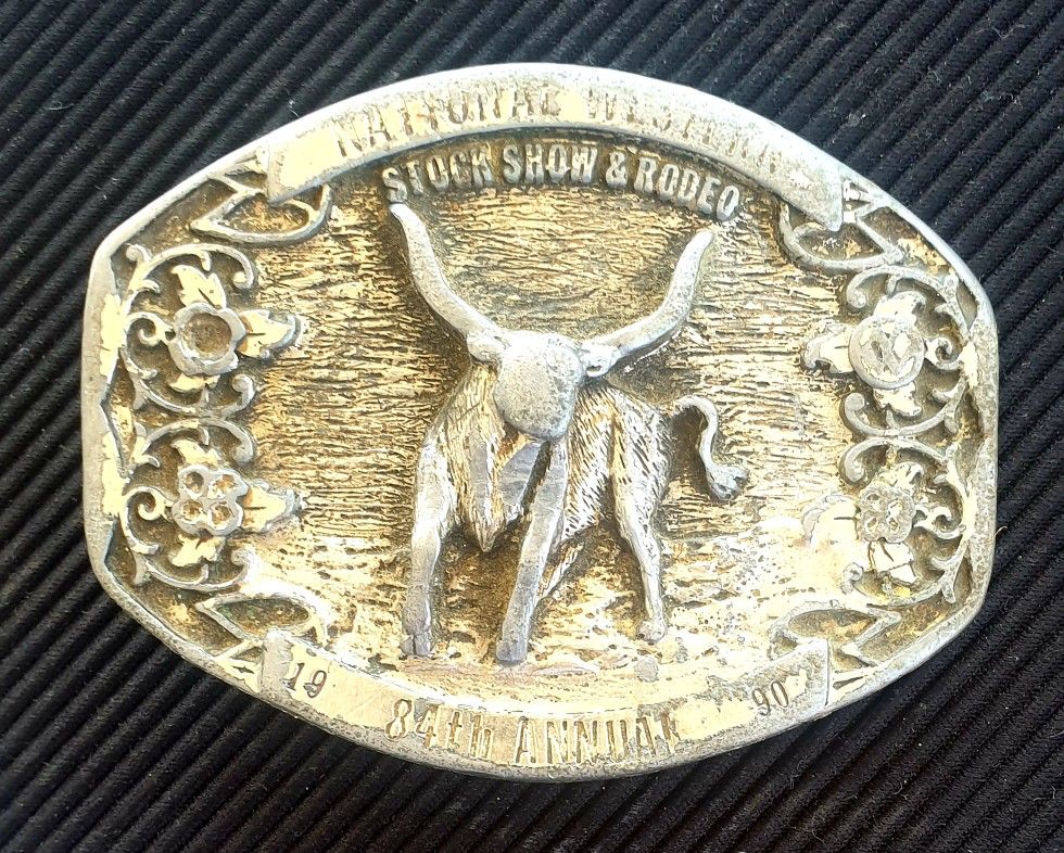 84th National Western Stock Show & Rodeo Denver CO Belt Buckle 1990 Longhorn Cow