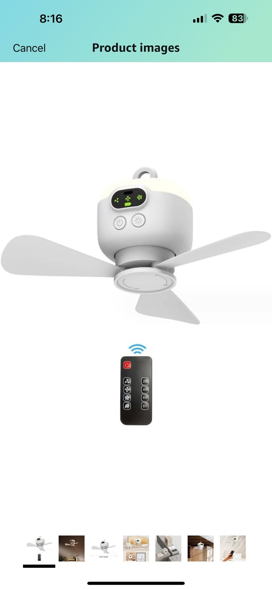 Camping Fan 8000mAh Battery Operated, USB Portable Tent Fan Rechargeable with Remote Control, Ceiling Fan Light with 3 Detachable Fan Blades, Timer, 4