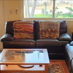 Brown Leathery Sofa Loveseat
