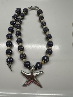 Navy Blue starfish necklace with bracelet
