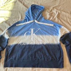 Calvin Klein Jeans  Sweatshirt Hoodie Unisex Tie Dye Blue White Sky Cropped Size Large NWOT