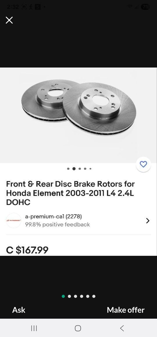 Front And Rear Disc Brake Rotors Honda Element 2003-2011