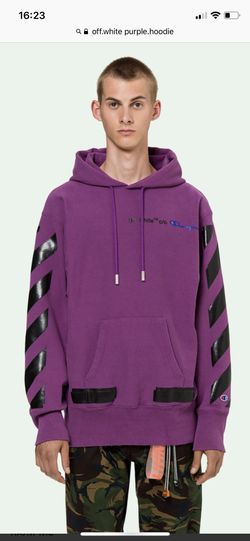 Off white x champion collab hoodie purple. Sold everywhere. Hmu with offers. Barely used. Official receipt and tags for Sale in North Miami, FL OfferUp