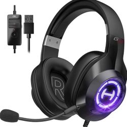 G2II Gaming Headset for PC PS4 USB Wired Gaming Headphones with 7.1 Surround Sound with Noise Canceling Microphone and RGB Light 50mm Driver Compatibl