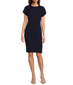 Calvin Klein Tulip Sleeve Sheath Knee-Length Dress - Black