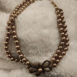 HEIDI DAUS "Bow Advice" Beaded Crystal Bow Necklace-Mink-NWT