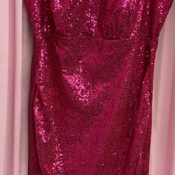 Hot Pink Sleeveless Sequin Elegant Drag Queen Costume Show Dress  