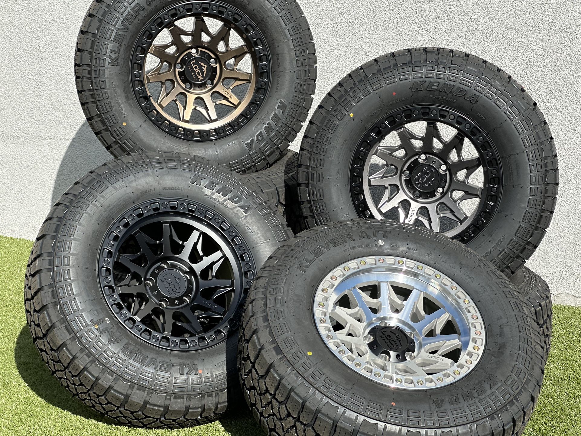 NEW Set of 5 Jeep 17” Wheels 5x127 Lock Rims 392 Gladiator JL 33” A/T Tires Wrangler Sahara Rubicon