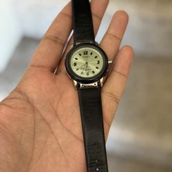 Fossil Black Leather unique Strap Women's Watch - Cream greenish Dial