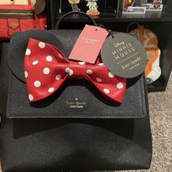 NWT Kate Spade classic Minnie Mouse Black Backpack and Red Bow And Matching Cardholder