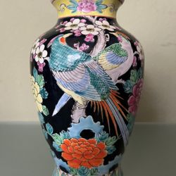 Vintage Japanese Hand Painted Porcelain Vase 10” H