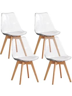 ✨Dining Chairs Set of 4✨Clear Acrylic Mid-Century Modern Kitchen Chairs with Soft Padded Seats and Wood Legs — perfect for dining rooms, living rooms,