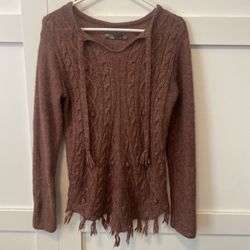 Prana Rusty Light Weight V-neck Cable knit sweater Sz S