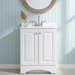Glacier Bay 25 in. Single Sink White Freestanding Bath Vanity with White Cultured Marble Top (Assemb