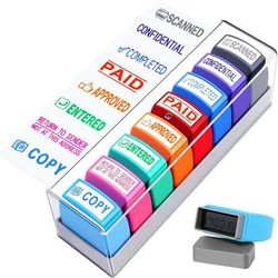 new 8 Pcs Office Stamps Set, Paid Copy Scanned Entered Confidential Approved Completed Return to Sender Stamp, Multicolor Rubber Business Stamps with