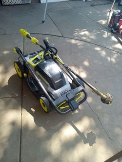 Ryobi 40v brushless, self powered lawn mower and 40v weed whacker.