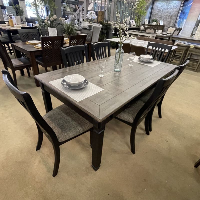 Black/Gray Dining Table, 4 Chairs and Bench / 6 piece Set