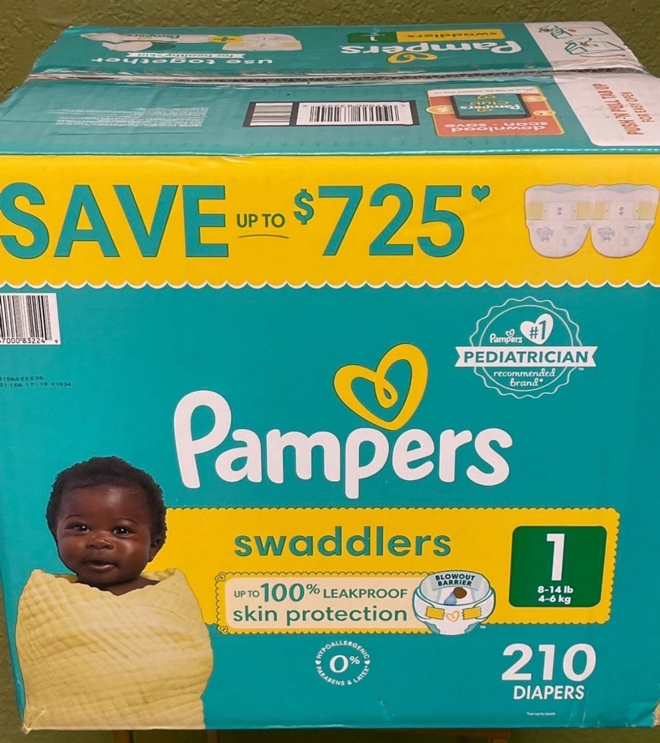 Pampers Swaddlers #1 210 Diapers 