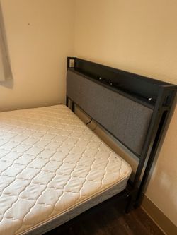 Metal Bed Frame with Upholstered Headboard