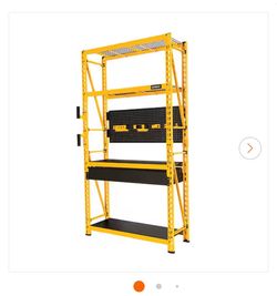 BRAND NEW IN BOX Shop DEWALT Yellow 4-Tier Steel Garage Storage Shelving Unit (50 in. W x 94 in. H x 18 in. D)