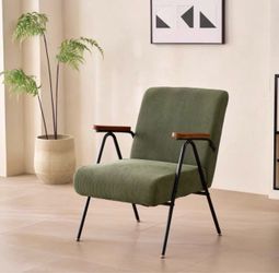Mid-Century Modern Accent Chair Green Corduroy