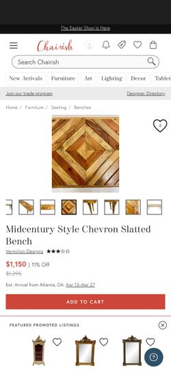 Mid century style chevron slatted bench