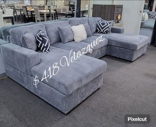 ✅️✅️4 pc  grey corduroy fabric sectional sofa with double chaise.✅️✅️✅️