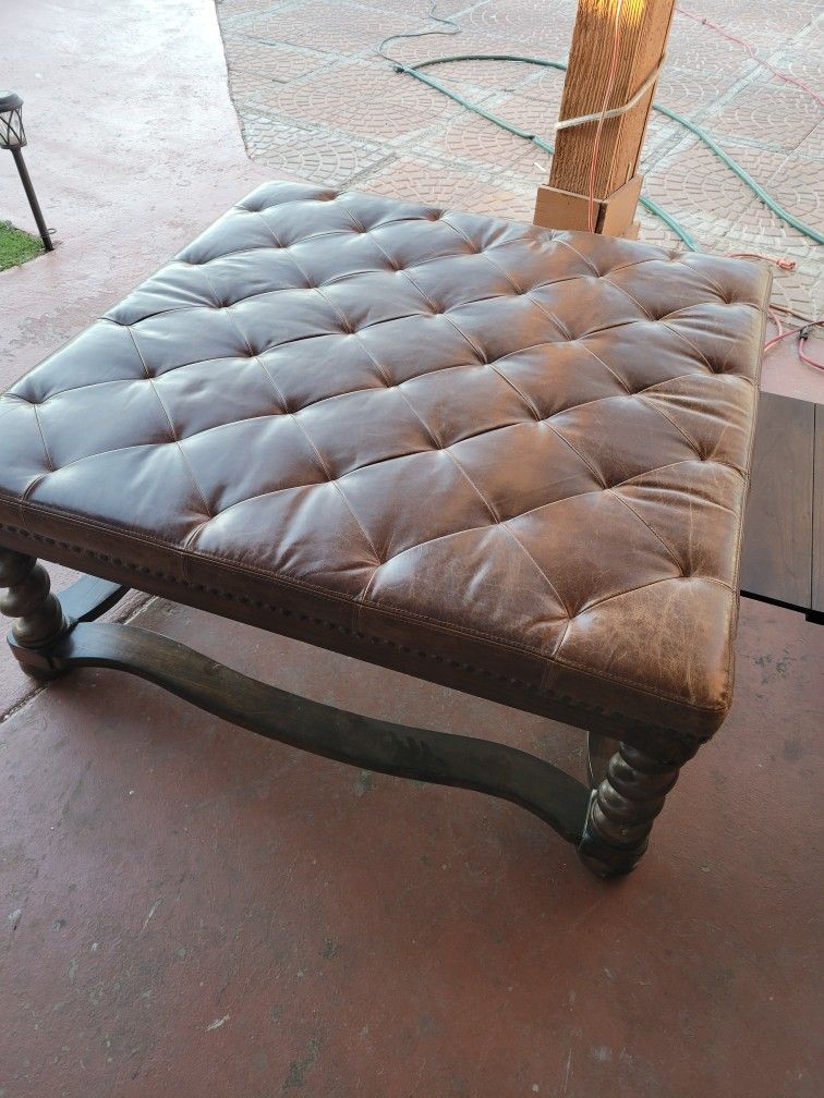 Brown Ottoman Coffee Table Tufted Leather