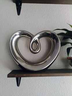 Silver Ceramic Heart Sculpture Decor