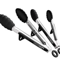 2 Pack Black Kitchen Tongs, Premium Silicone BPA Free Non-Stick Stainless Steel BBQ Cooking Grilling Locking Food Tongs, 9-Inch