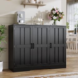 Farmhouse Sideboard Buffet Cabinet with Doors, 42.5" Kitchen Storage Cabinets for Dining Room, Hallway, Living Room (Black)