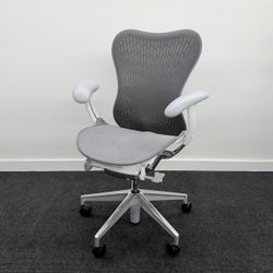 LIKE NEW HERMAN MILLER MIRRA 2 CHAIR, FULLY ADJUSTABLE WITH LUMBAR SUPPORT & FRONT FLEX SEAT! POLISHED ALUMINUM BASE!