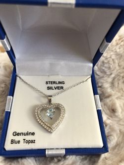 Blue Topaz and White Sapphire sterling silver necklace