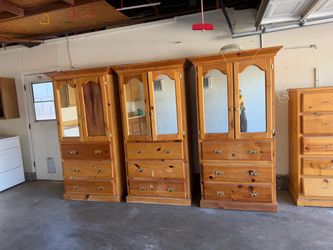 4 Pine Bedroom Dressers / Armoires – Sold Together or Separately