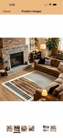 8x10 Washable Area Rug for Living Room, Modern Abstract, White Brown Black Geometric Striped Color Block, Ivory Low Pile Non Slip Rug for Bedroom Dini