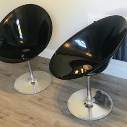 Kartell By designer Philippe Starck Modern Acrylic Black Set of 2 Chairs ERO/S/ Made in Italy