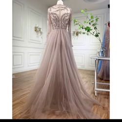 Beige Small Long Sleeved Dress