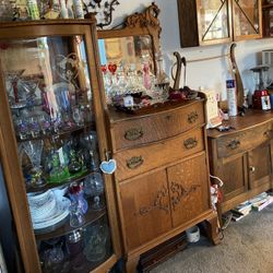 1900 Antique, Tiger Oak, China Hutch