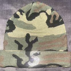 Vintage Supreme camo beanie hat New Era Swarovski S Logo