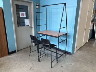 IKEA Haverud Counter Height Table with Asymmetrical Black Metal Frame and 2 Chairs