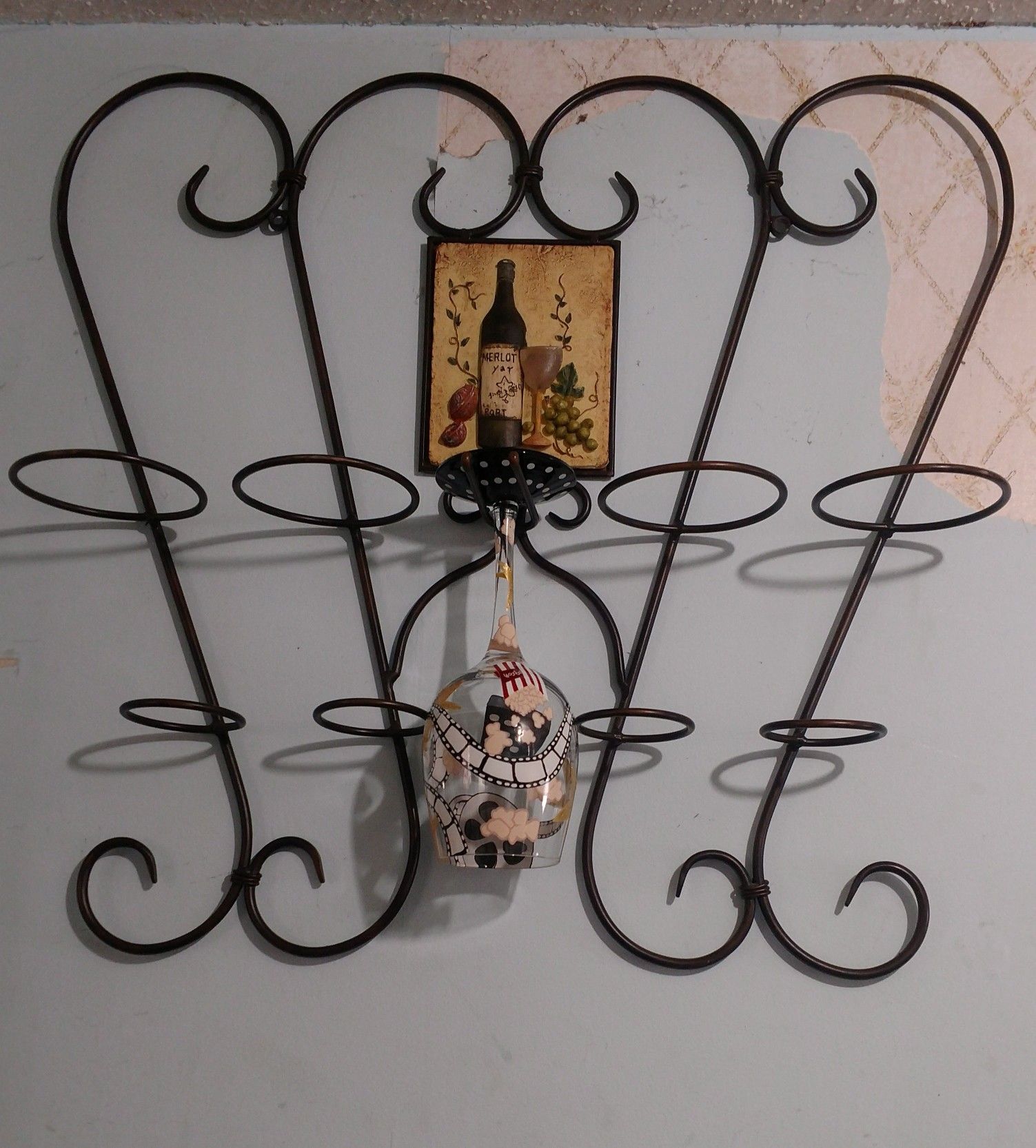 Wrought Iron Wall Wine Bottle Holder
