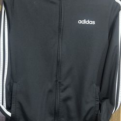 Men’s small Adidas Originals black track jacket with white three-stripes.