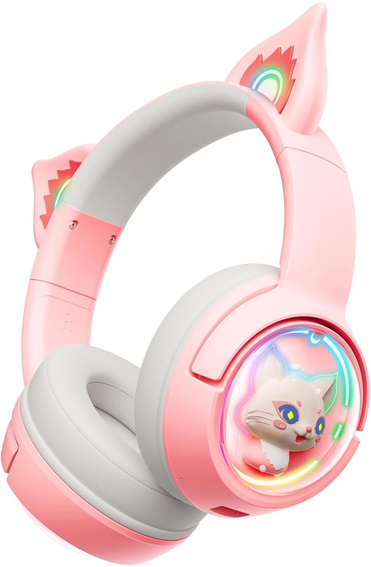 Cute Cat Bluetooth Headphones, Wireless & Wired Mode Headset with Mic, RGB LED Light, for Girls Women School Gaming, Compatible with Mobile Phones Tab