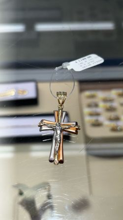 14K Solid Tri-Color Cross Pendant
