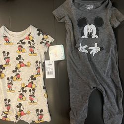 Disney Baby Mickey Mouse One Piece Romper Set of 2 NWT 6-9m