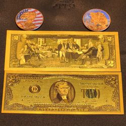 Walking Liberty Copper Coins & 24k Gold Foil 2 Dollar Novelty Bills