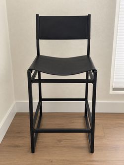 Modern Black Faux Leather Counter Height Bar Stool – 26” Seat