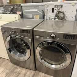 LG stainless steel frontload washer and dryer set electric with warranty