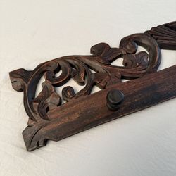 Wood Hat and Coat Rack Bird Carved 39.5” long Wall Hanger 